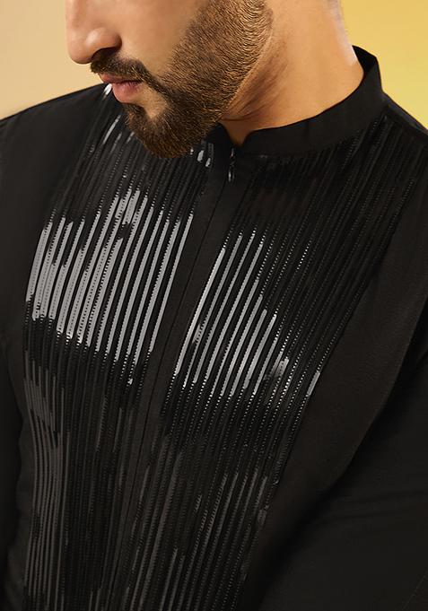 Black Solid Dyed Cotton Blend Kurta Set