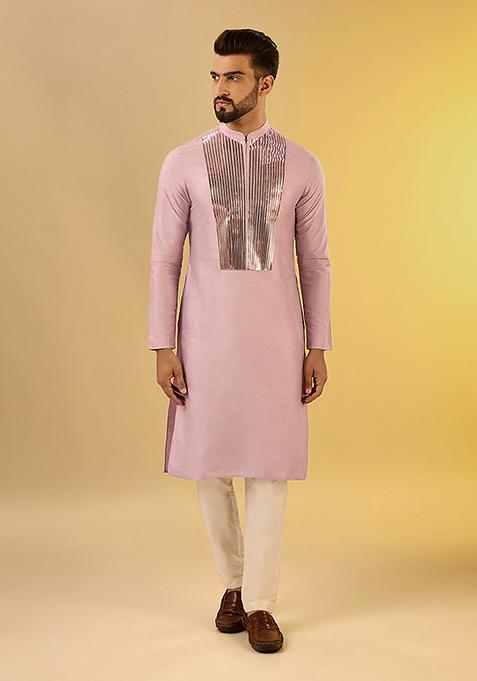 Onion Pink Solid Dyed Cotton Blend Kurta Set