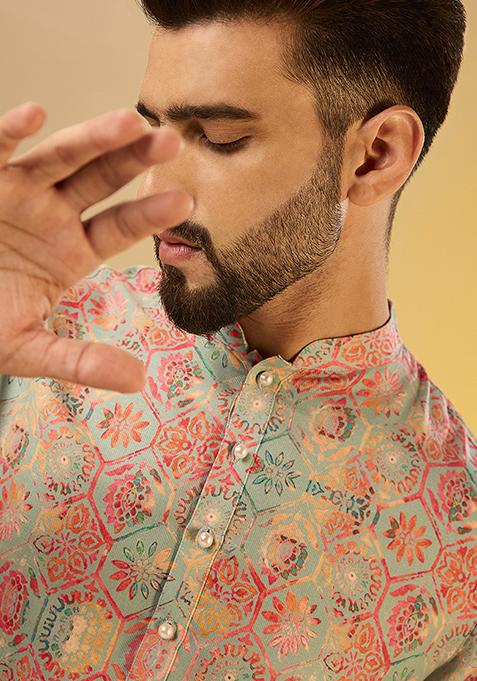 Multicolour Digital Print Pashmina Kurta Set