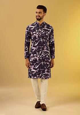 Wine Digital Print Cotton Blend Kurta Set