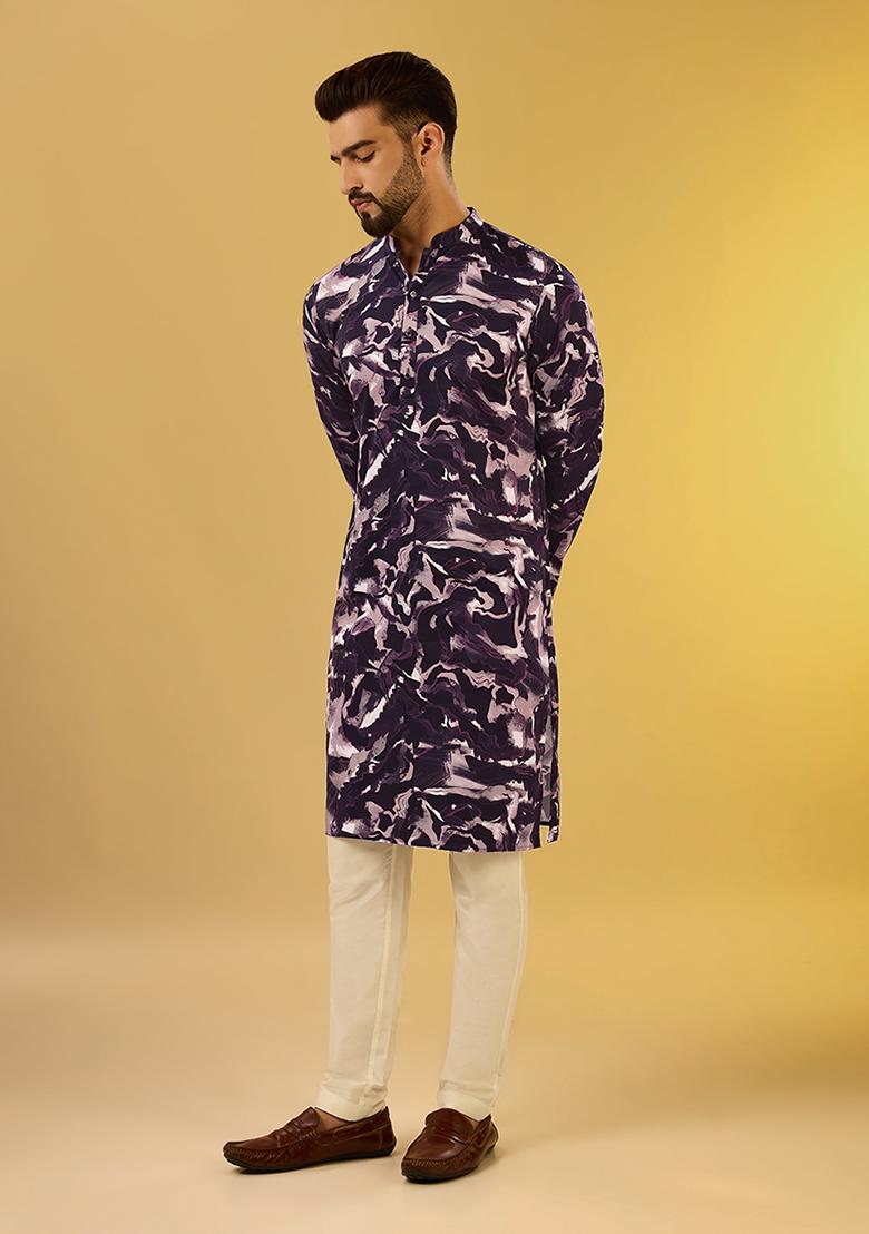 Wine Digital Print Cotton Blend Kurta Set