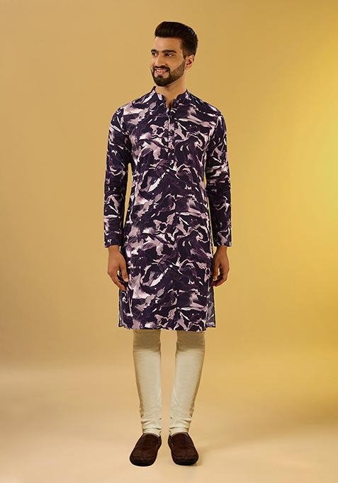 Wine Digital Print Cotton Blend Kurta Set