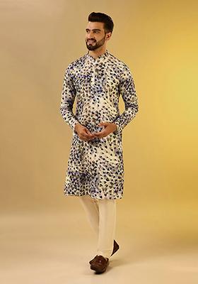 White Digital Print Cotton Blend Kurta Set