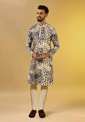White Digital Print Cotton Blend Kurta Set