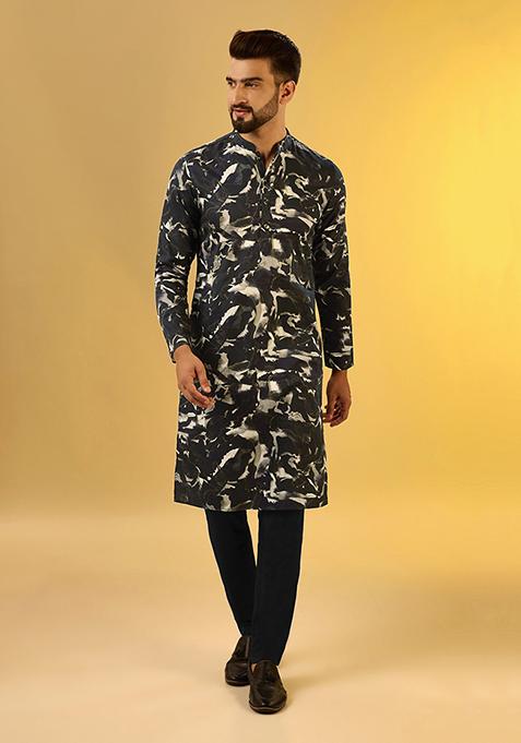 Black Digital Print Cotton Blend Kurta Set
