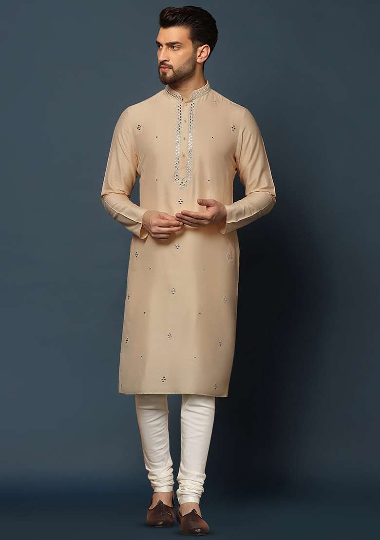 Peach Mirror Embroidered Cotton Blend Kurta Set - Indya