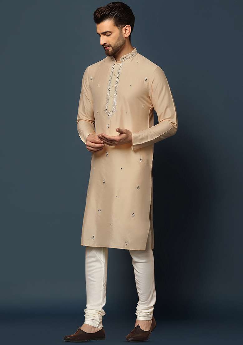 Peach Mirror Embroidered Cotton Blend Kurta Set - Indya