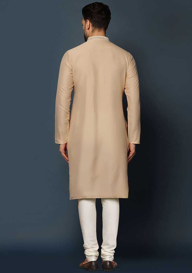 Peach Mirror Embroidered Cotton Blend Kurta Set - Indya