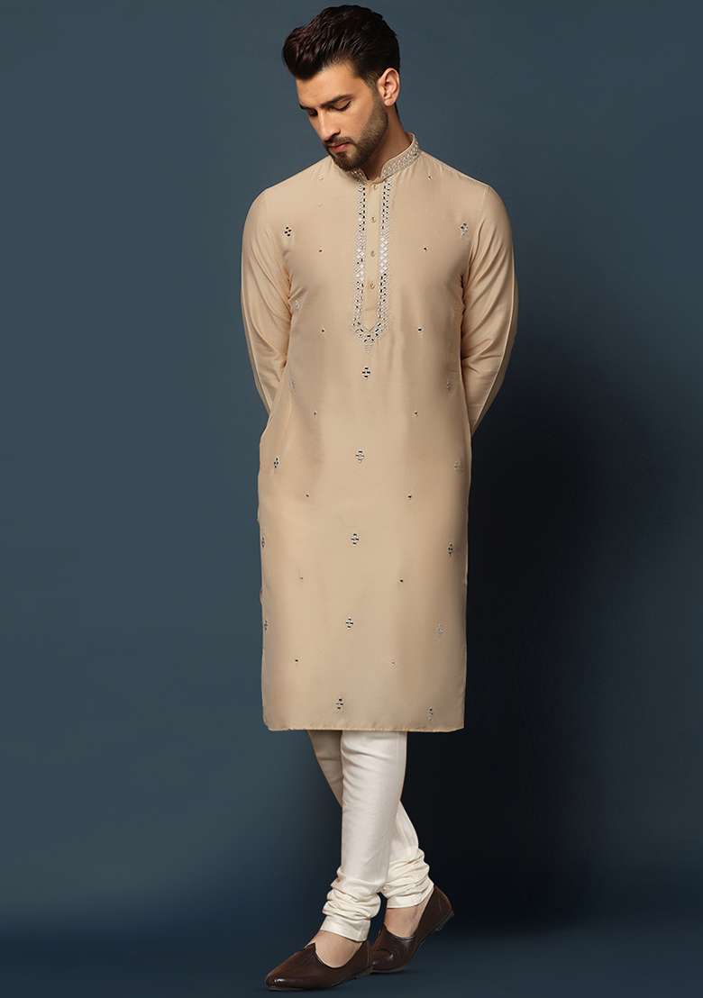 Peach Mirror Embroidered Cotton Blend Kurta Set - Indya