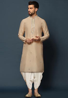Peach Embroidered Cotton Blend Kurta Set