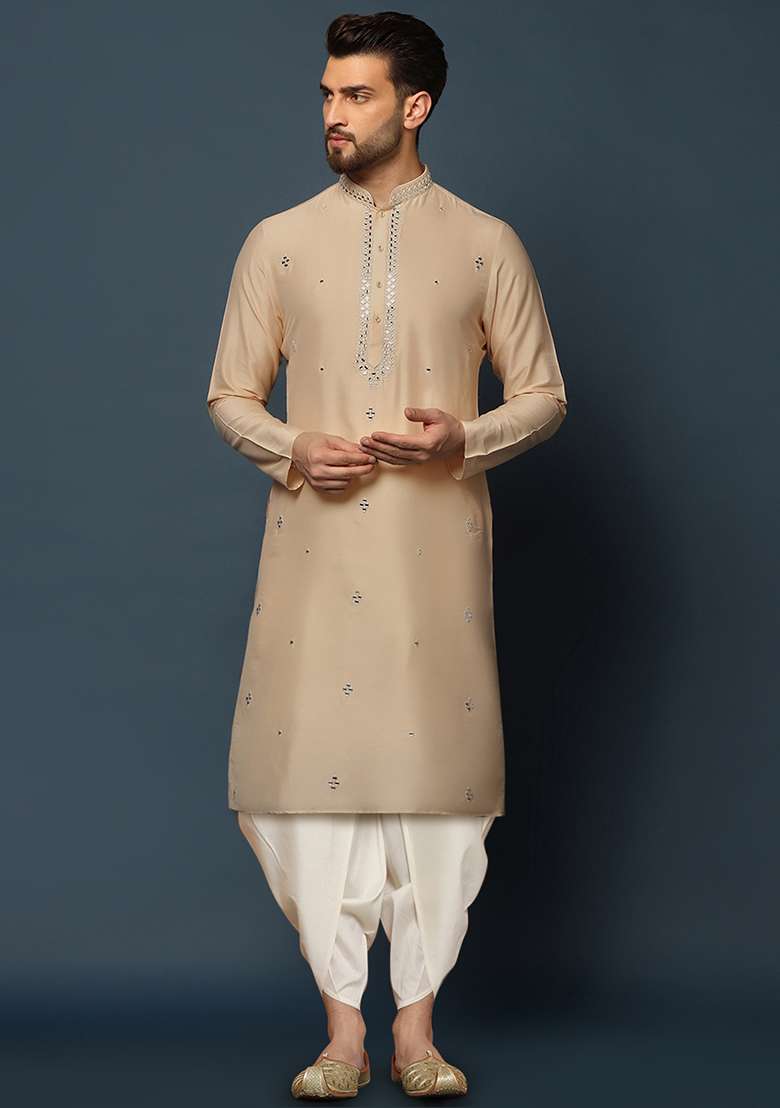 Peach Embroidered Cotton Blend Kurta Set - Indya