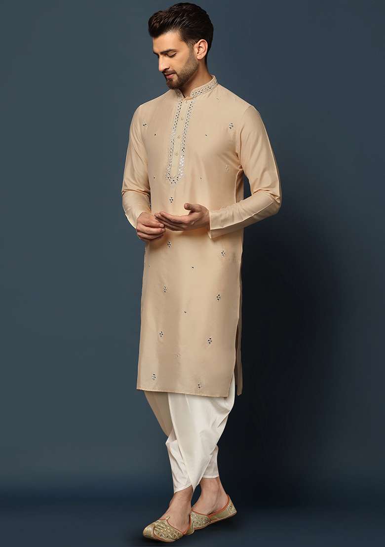 Peach Embroidered Cotton Blend Kurta Set - Indya