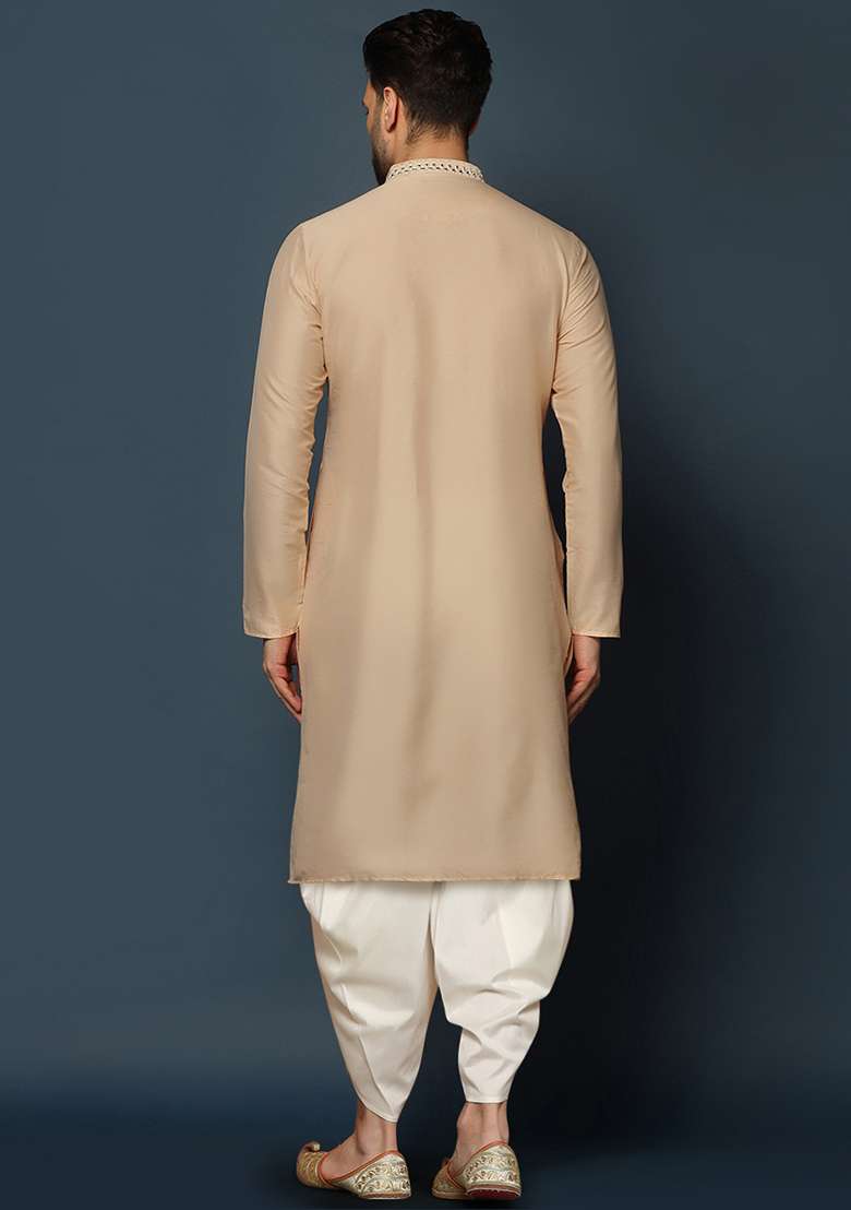 Peach Embroidered Cotton Blend Kurta Set - Indya