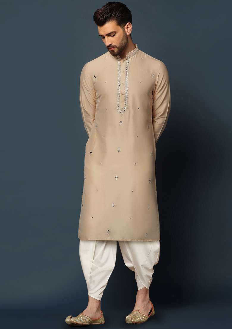 Peach Embroidered Cotton Blend Kurta Set - Indya