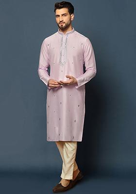 Pink Embroidered Cotton Blend Kurta Set