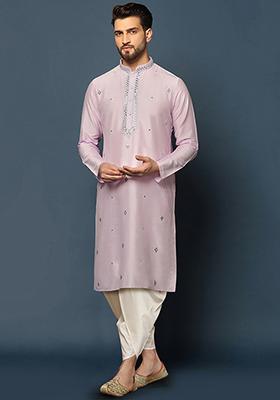 Lilac Mirror Embroidered Cotton Blend Kurta Set