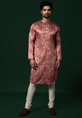 Pink Digital Print Satin Kurta Set