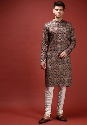 Pink Printed Cotton Blend Kurta Set