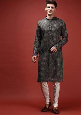 Grey Digital Print Cotton Blend Kurta Set