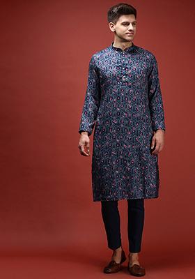 Grey Digital Print Cotton Blend Kurta Set