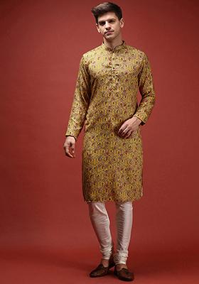 Orange Digital Print Cotton Blend Kurta Set