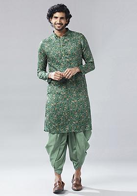 Grey Digital Print Cotton Blend Kurta Set