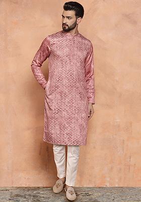 Pink Embroidered Silk Blend Kurta Set