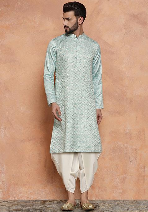 Green Embroidered Silk Blend Kurta Set