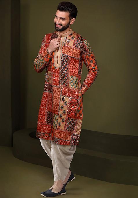 Multicolour Printed Cotton Blend Kurta Set