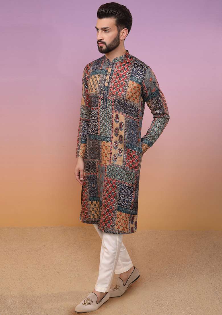 Multicolour Printed Cotton Blend Kurta Set - Indya