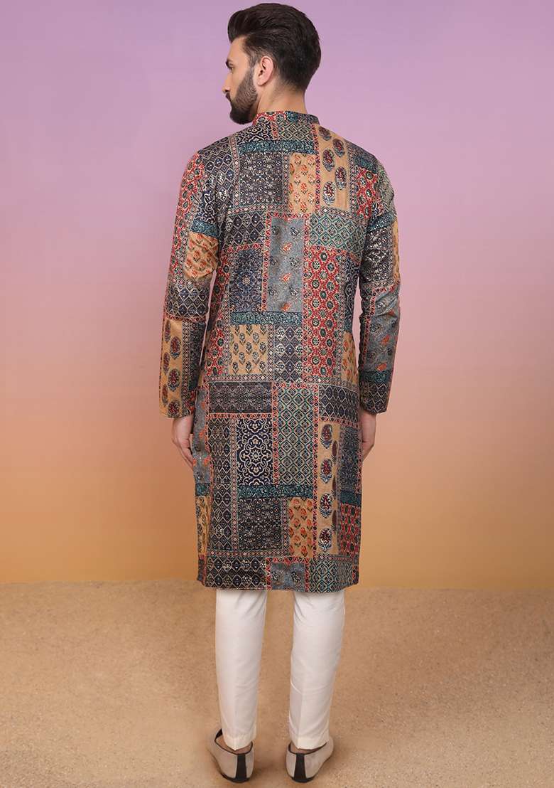Multicolour Printed Cotton Blend Kurta Set - Indya