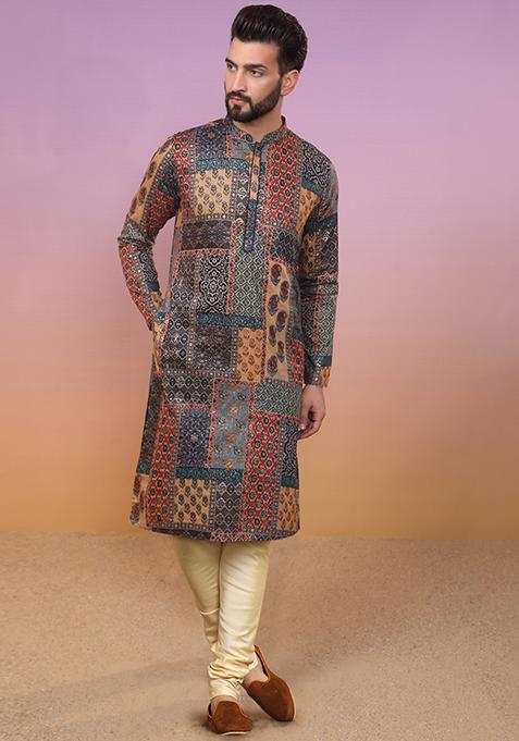 Multicolour Printed Cotton Blend Kurta Set