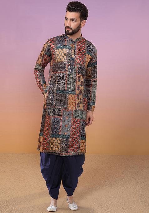 Multicolour Printed Cotton Blend Kurta Set