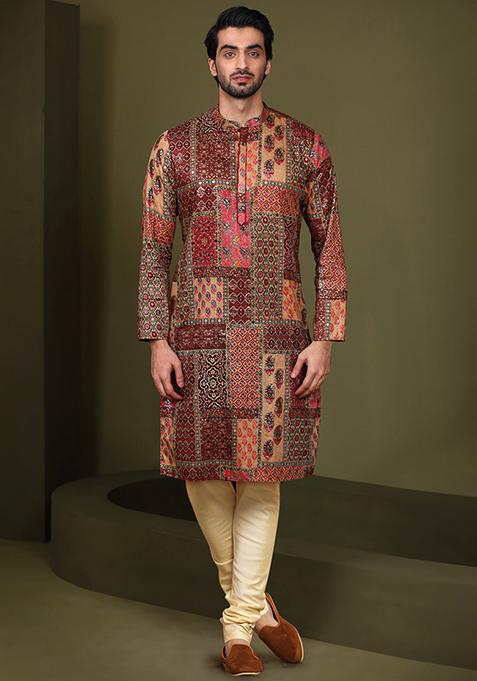 Multicolour Printed Cotton Blend Kurta Set