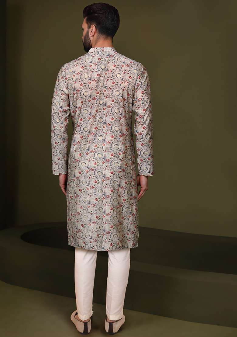 White printed Cotton Blend Kurta Set - Indya