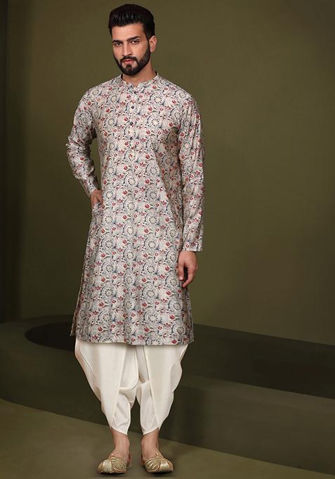 White printed Cotton Blend Kurta Set