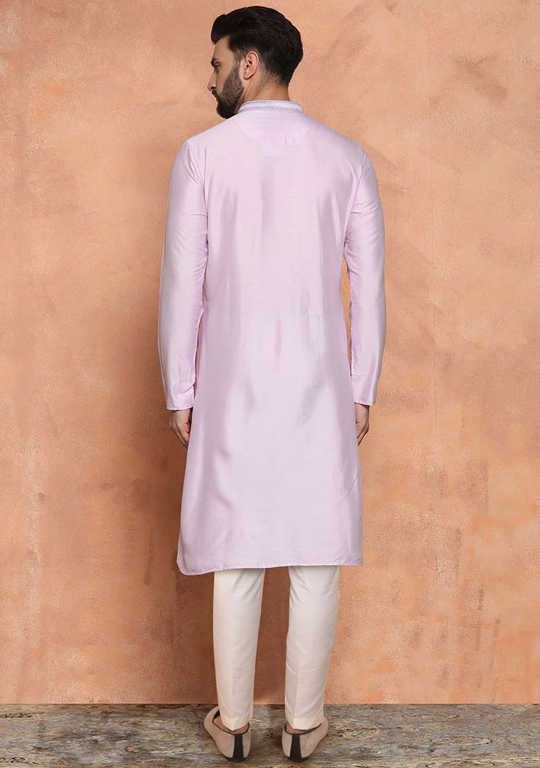Lavender Solid Dyed Cotton Blend Kurta Set - Indya