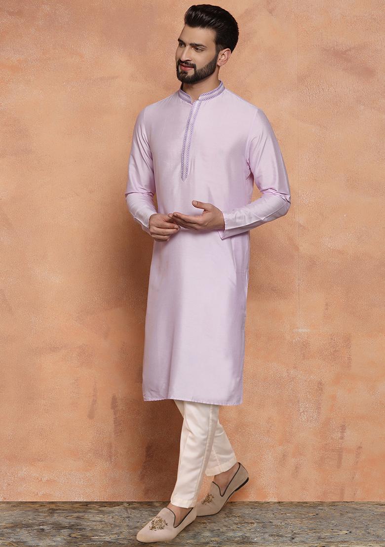 Lavender Solid Dyed Cotton Blend Kurta Set - Indya
