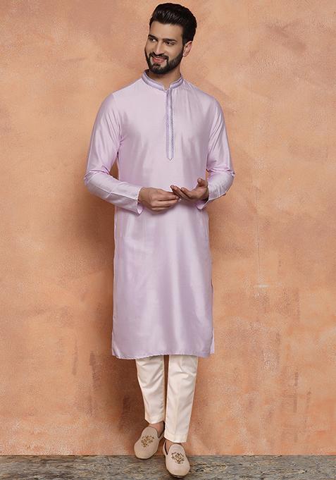 Lavender Solid Dyed Cotton Blend Kurta Set