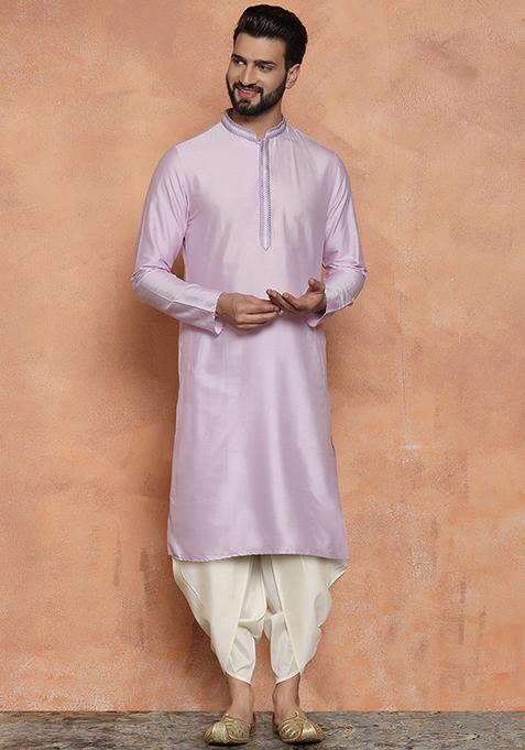 Lavender Solid Cotton Blend Kurta Set