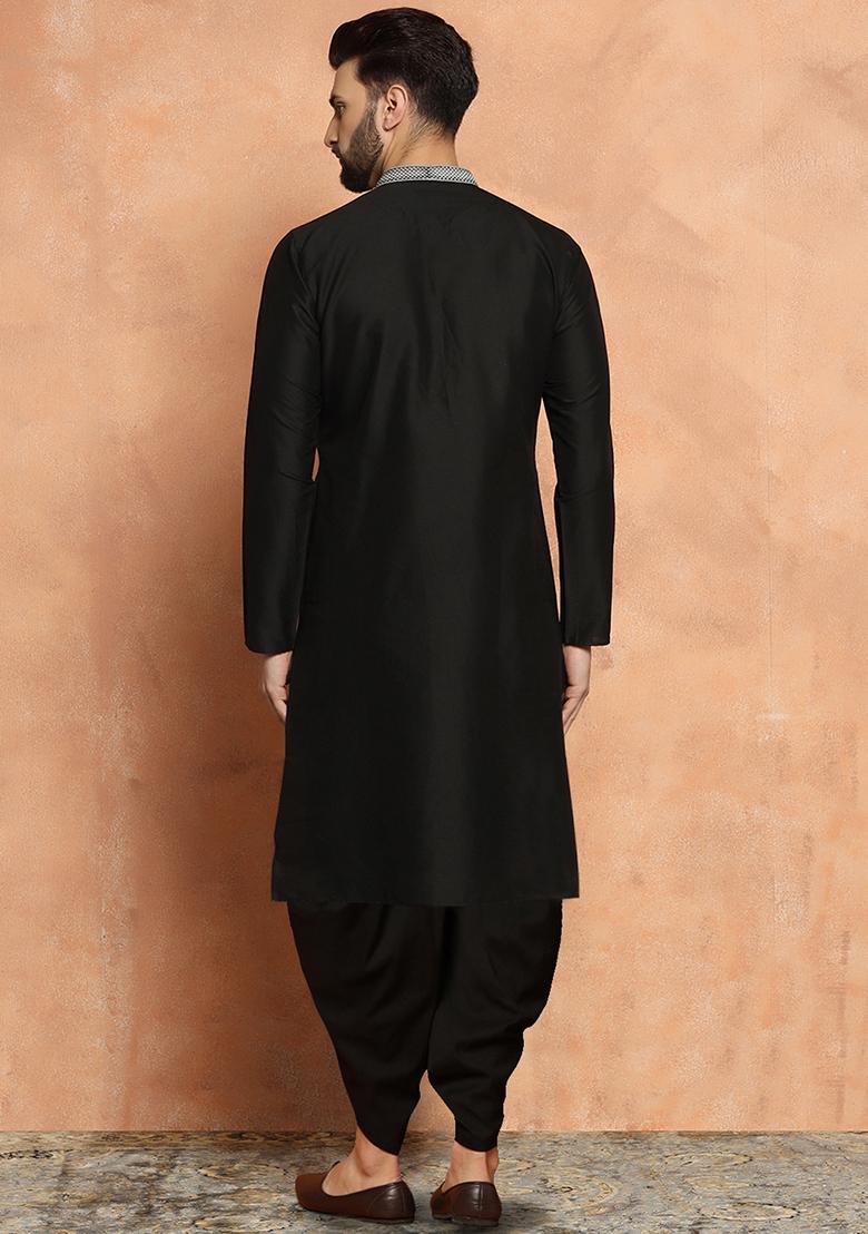 Black Solid Dyed Cotton Blend Kurta Set