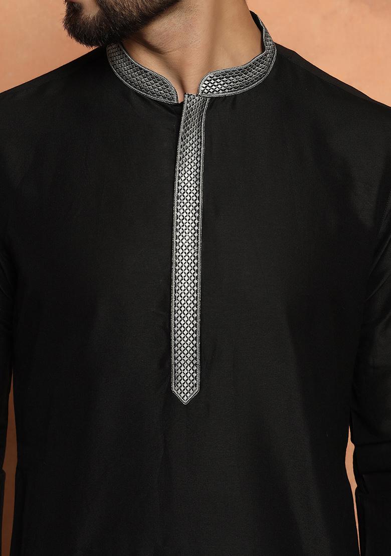 Black Solid Dyed Cotton Blend Kurta Set