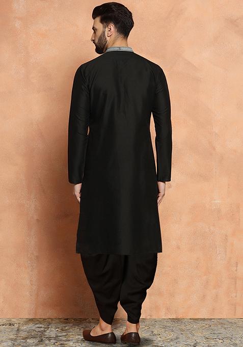Black Solid Dyed Cotton Blend Kurta Set