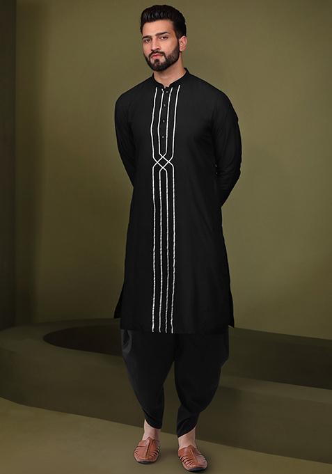 Black Solid Dyed Cotton Blend Kurta Set