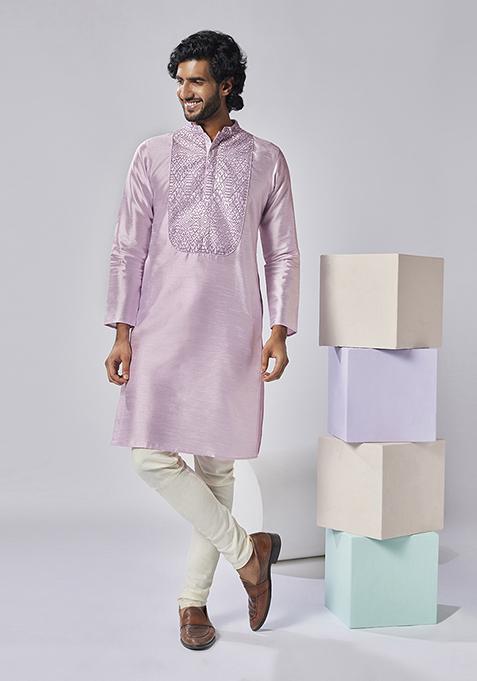 Lavender Yoke Design Silk Blend Kurta Set