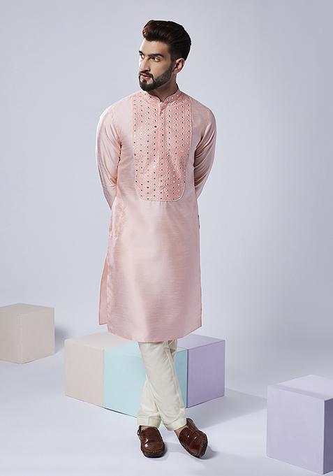 Blush Pink Embroidered Silk Blend Kurta Set