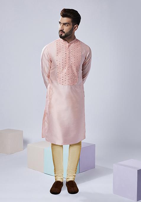 Blush Pink Yoke Design Silk Blend Kurta Set