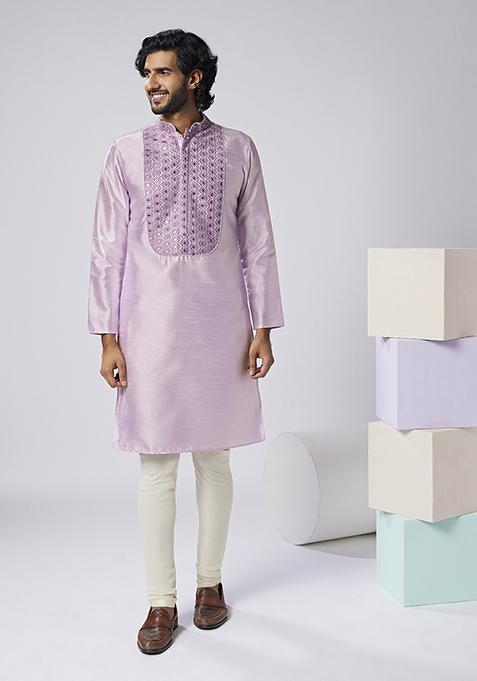 Lavender Yoke Design Silk Blend Kurta Set