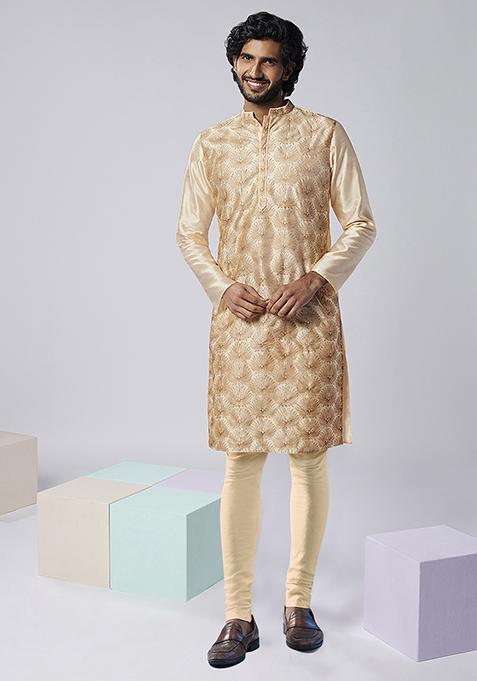 Cheeku Brown Embroidered Silk Blend Kurta Set