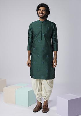 Bottle Green Embroidered Silk Blend Kurta Set